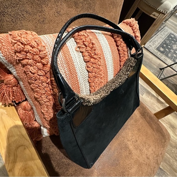 Stuart Weitzman Vintage Black Suede Shearling Shoulder Bag Purse 90’s Y2K - Picture 5 of 13